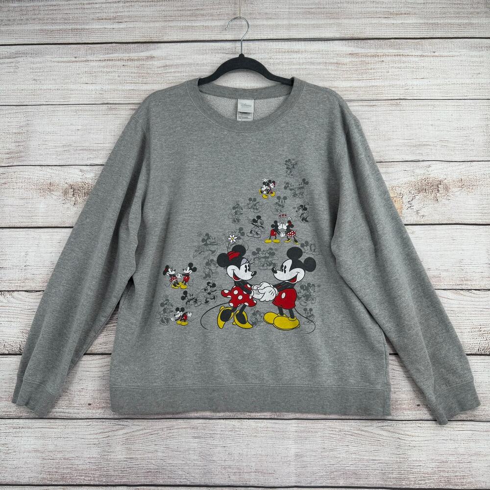 Vintage Disney‎ Store Mickey and Minnie Crewneck Sweatshirt Womens XL Gray